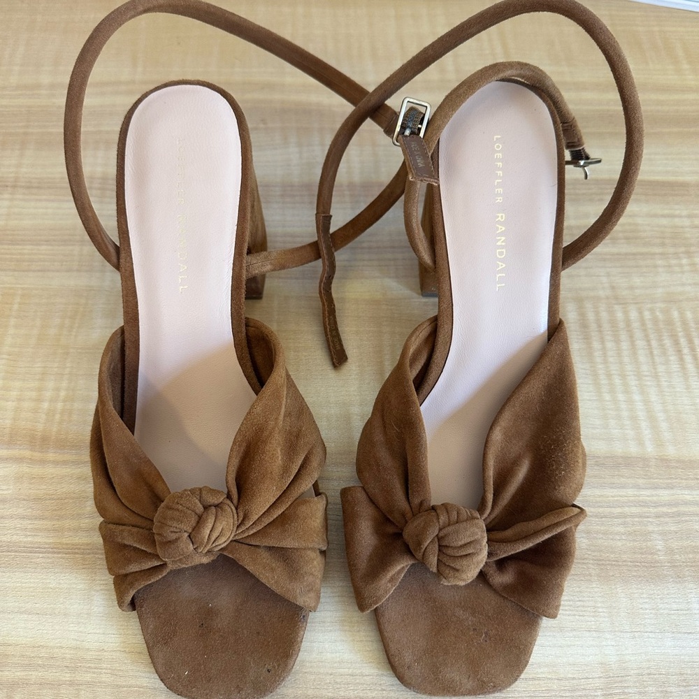 Loeffler Randall Tan Suede Knotted Sandals